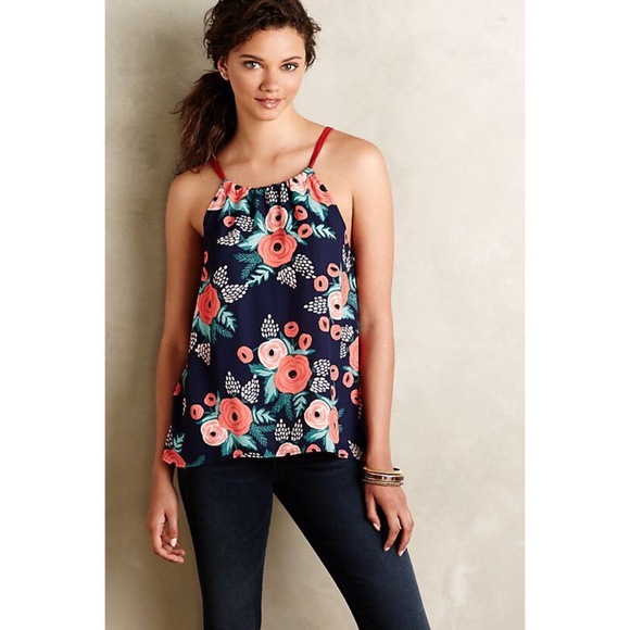 Paper Crown X Rifle Paper Co. Floral Spanish Rose Print Aster Tie Neck Top L - Picture 12 of 12